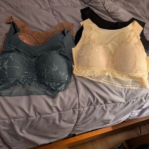 Elegant Lace Bralette Set - Cream, Blue, and Brown